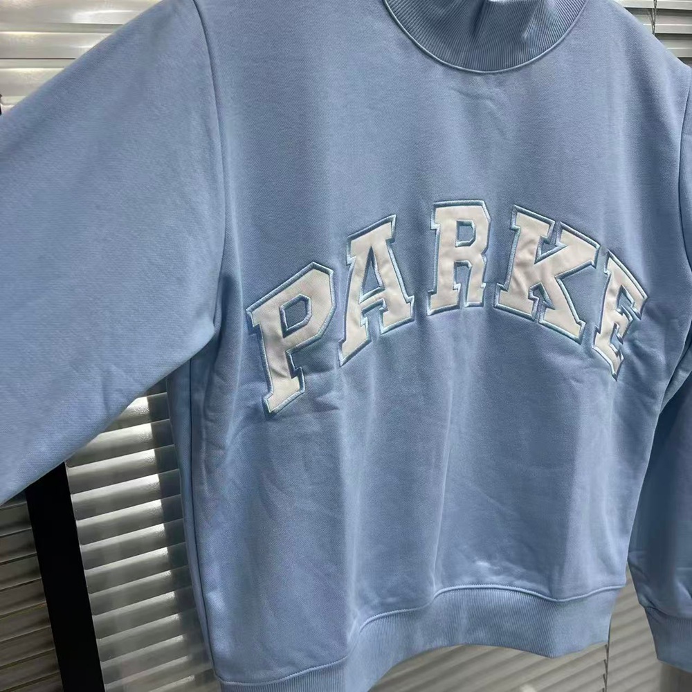 PARKE Light Blue Mock Neck Varsity Sweatshirt S/M - Picture 3 of 6